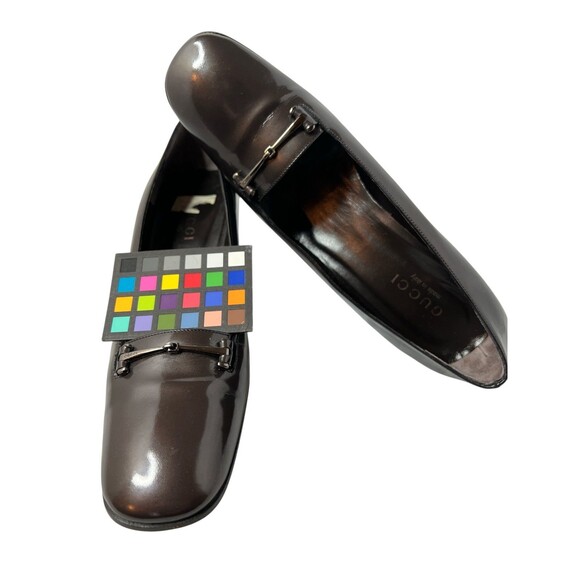 Vintage GUCCI High Heeled Brown Patent Leather LOAFERS, 9B,  Pristine Condition - Picture 9 of 9